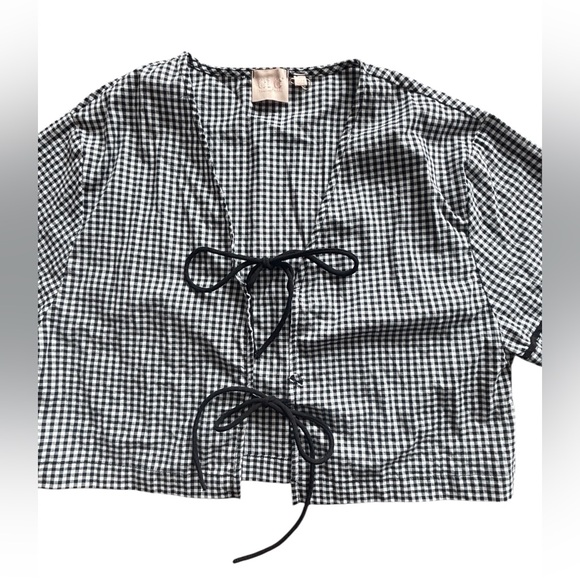 Tops - Gingham Tie Front Crop Top Black & White Cottagecore Boho Size Small